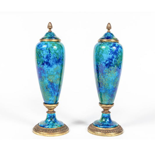 Petite, Turquoise, Porcelain Urns, circa 1910