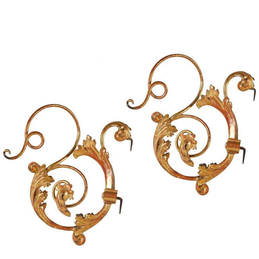 Rare and Elegant 18th Century Gilt Metal and Wood Brackets