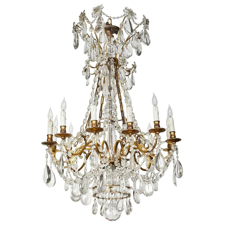 Turn-of-the-Century, Crystal and Bronze Chandelier