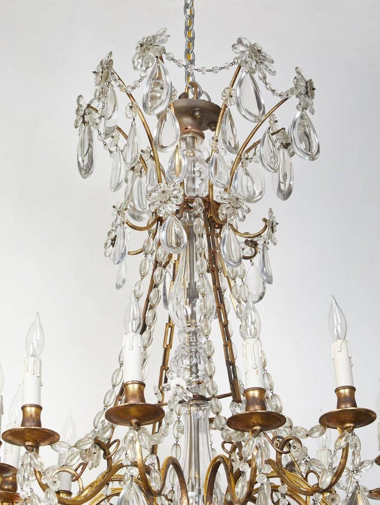 Turn-of-the-Century, Crystal and Bronze Chandelier