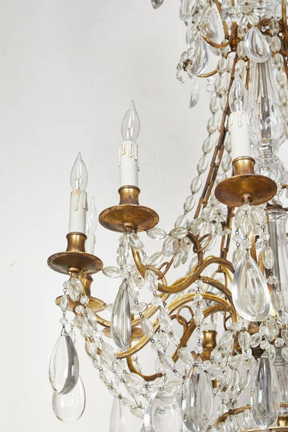 Turn-of-the-Century, Crystal and Bronze Chandelier