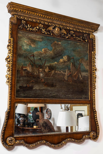 18th Century, English Trumeau Mirror with Oil Painting