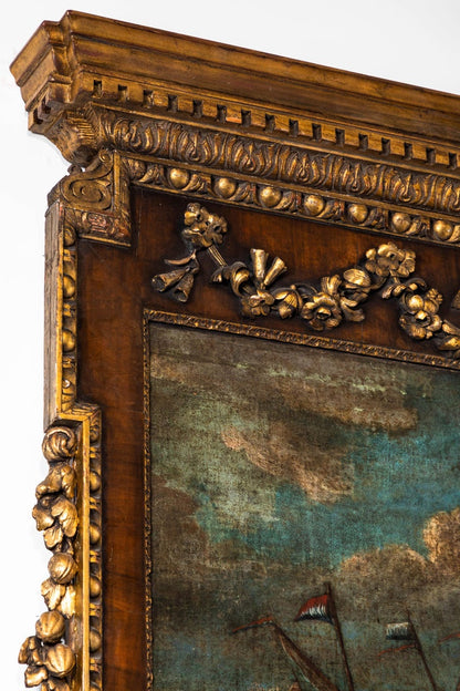 18th Century, English Trumeau Mirror with Oil Painting