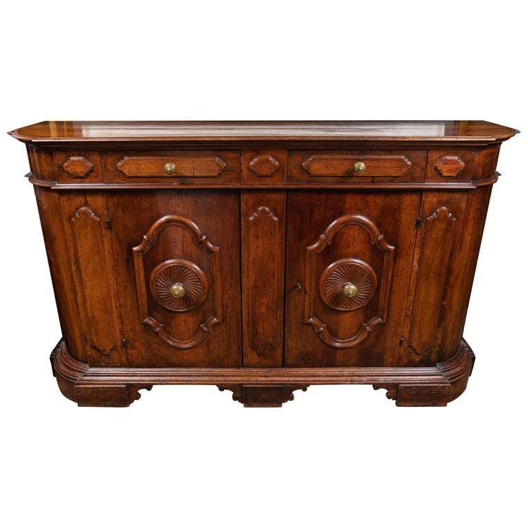 19th Century, Solid Walnut, Paneled, Tuscan Buffet