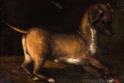 17th Century Oil Painting of a Dog at Play