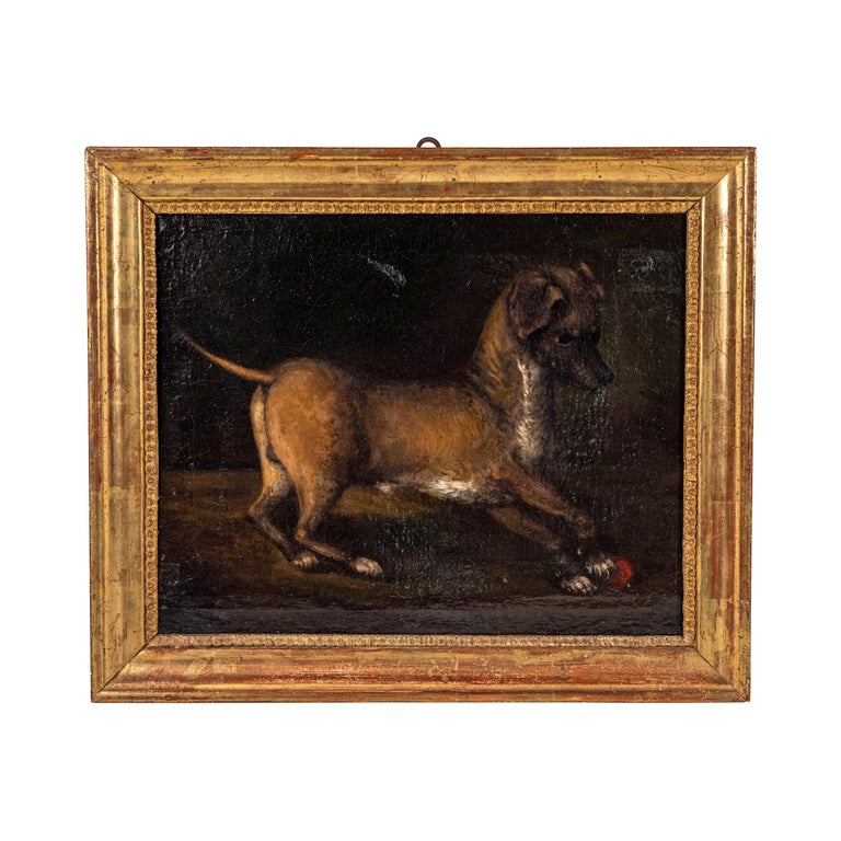 17th Century Oil Painting of a Dog at Play