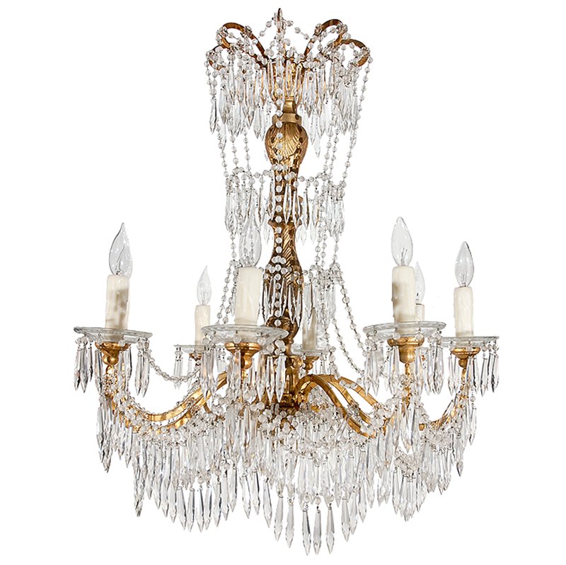 Gilt-Wood and Cut Crystal Chandelier