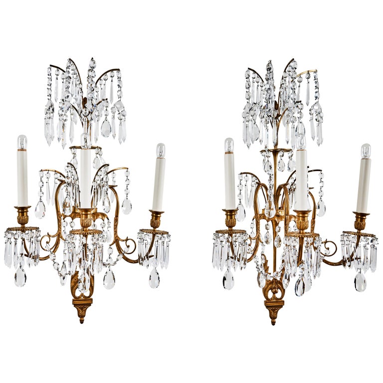 Suite of Russian, Cut Crystal Sconces