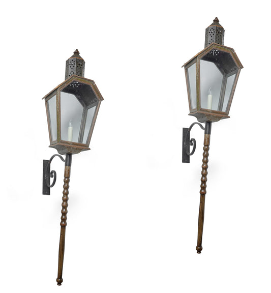 Pair Painted Lantern Sconces