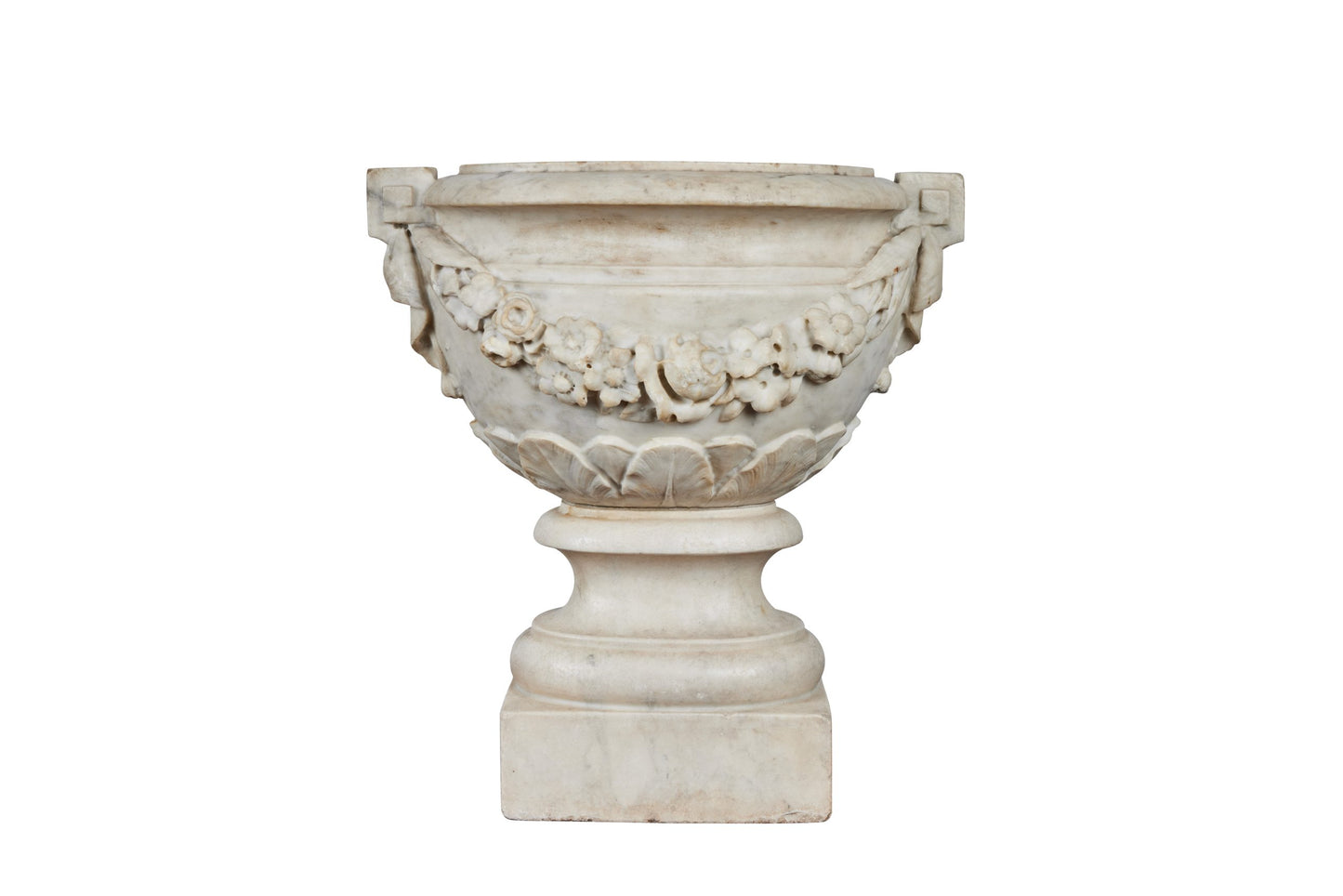 Pair Carrara Marble Oval Urns