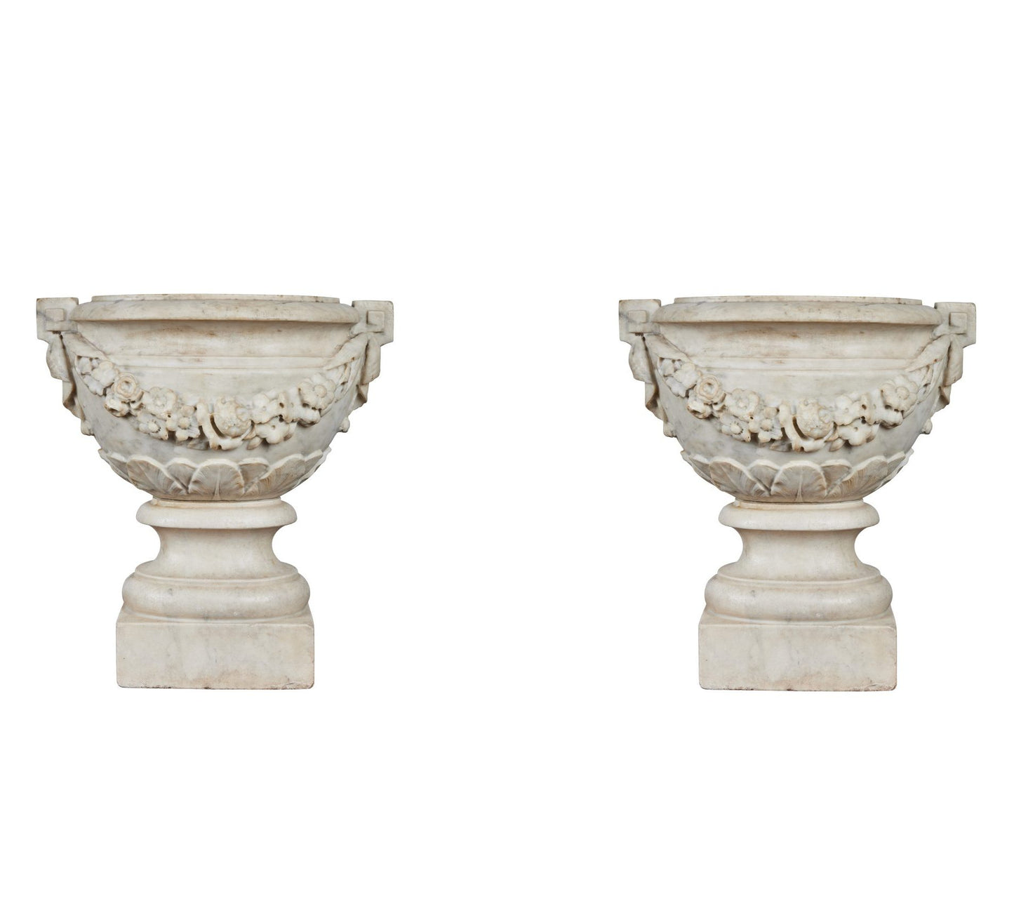 Pair Carrara Marble Oval Urns