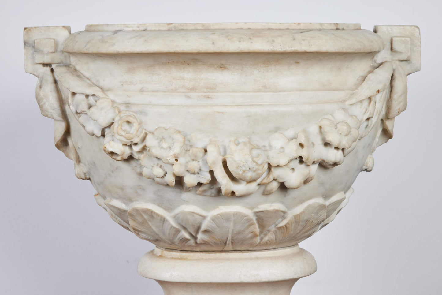 Pair Carrara Marble Oval Urns