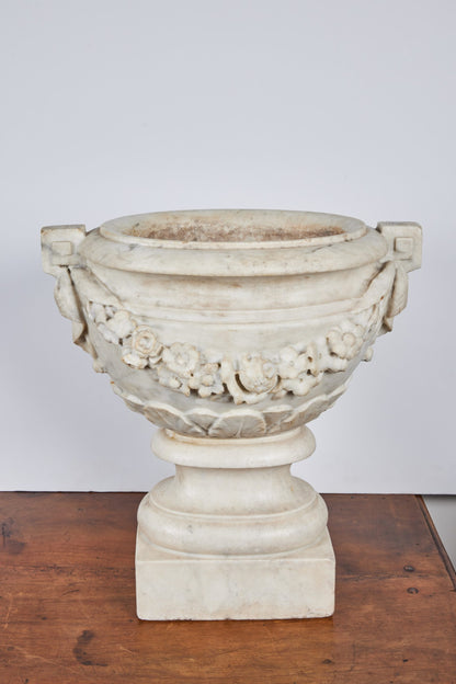 Pair Carrara Marble Oval Urns