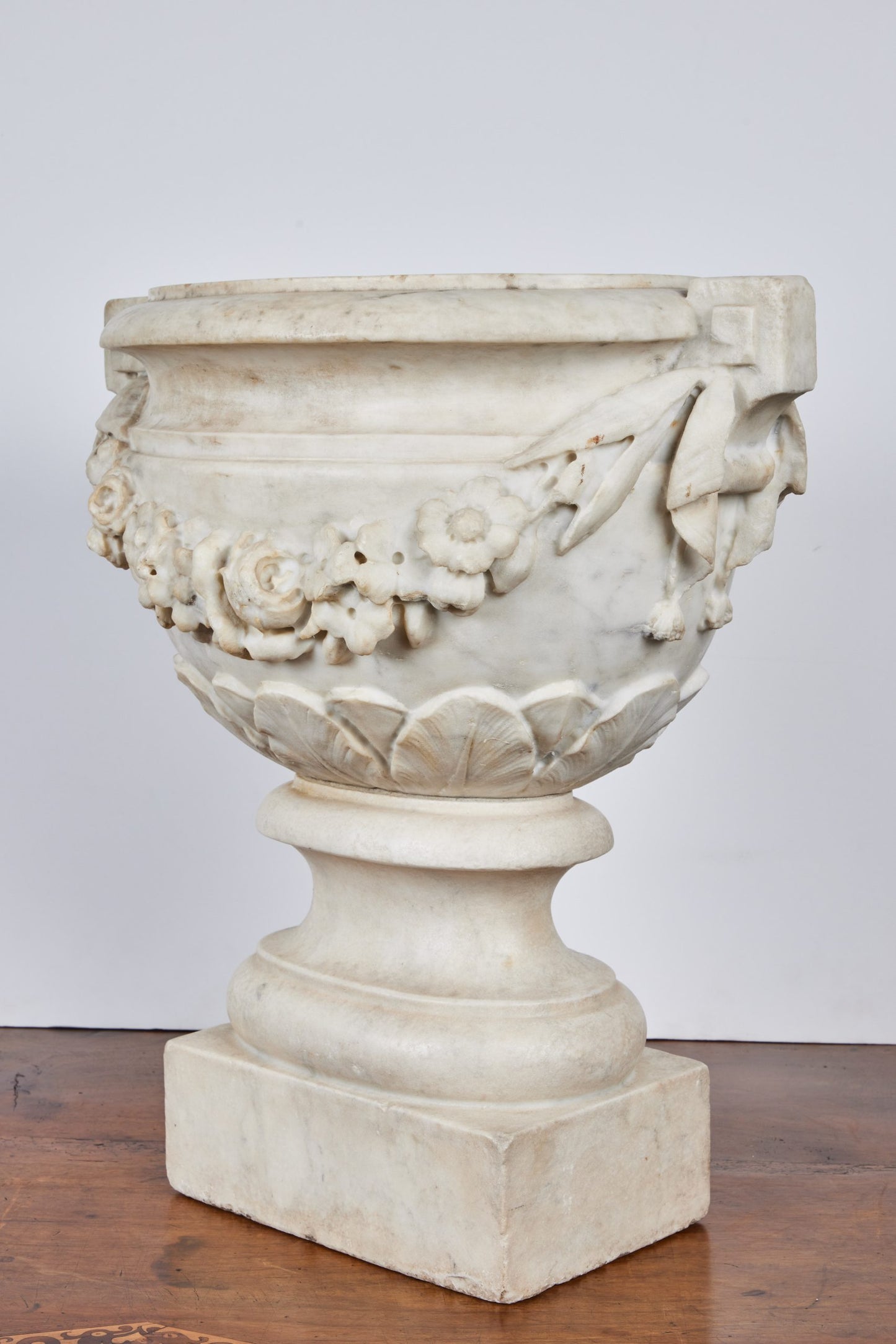 Pair Carrara Marble Oval Urns