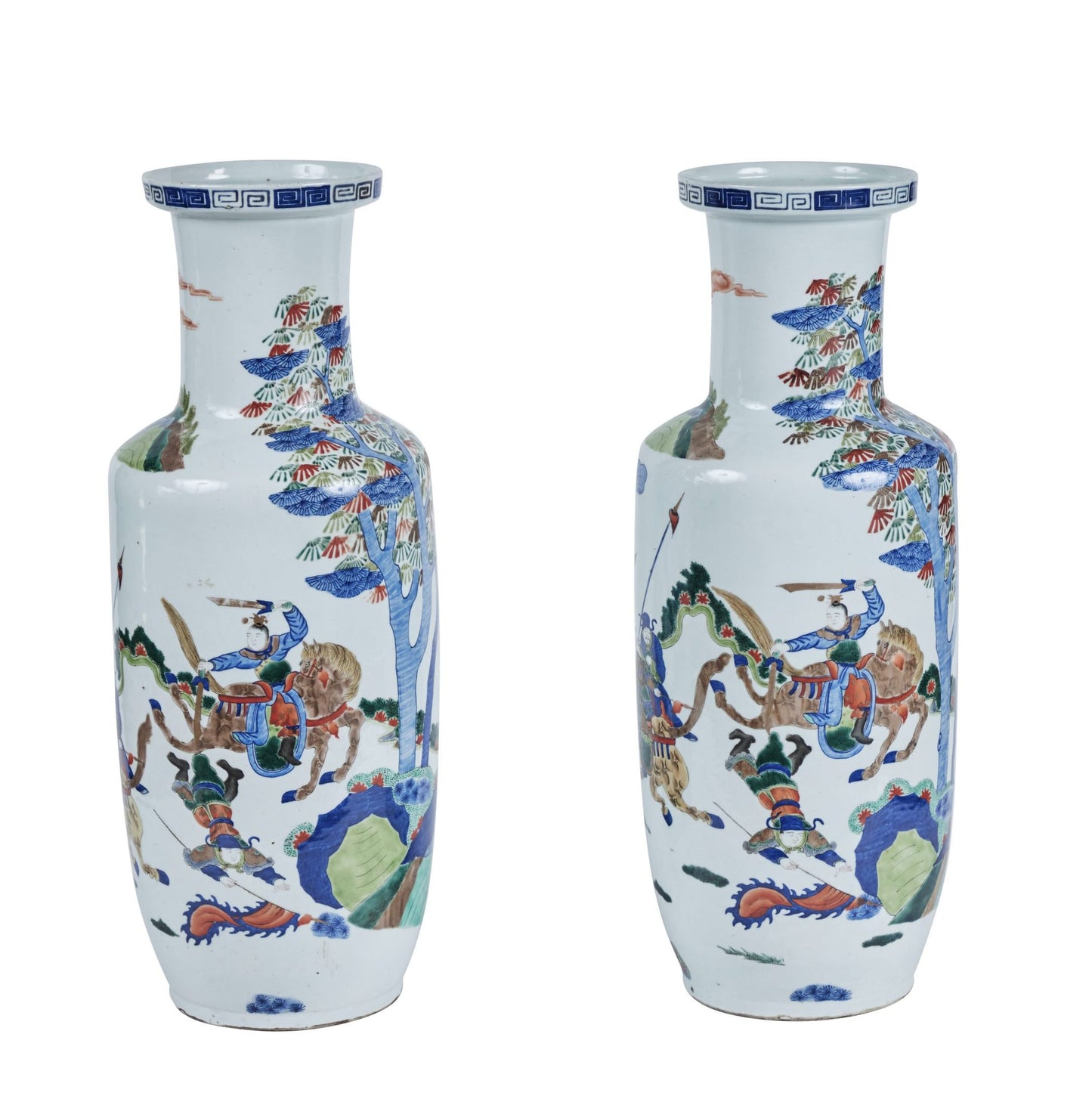 Pair of Porcelain Warrior Vases