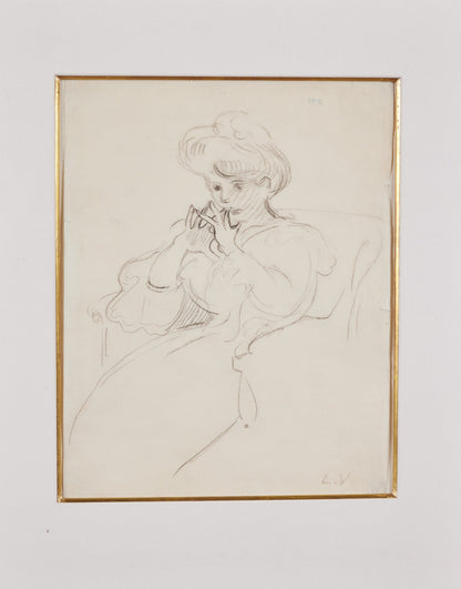 Antique, Pencil Portrait of a Woman