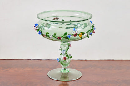 Floral Embellished, Italian Glass Tazza