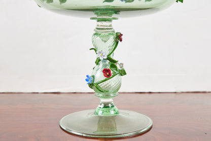 Floral Embellished, Italian Glass Tazza