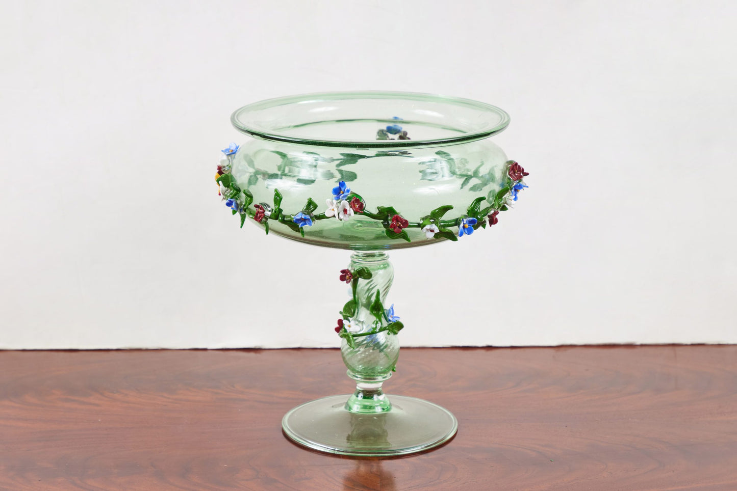 Floral Embellished, Italian Glass Tazza