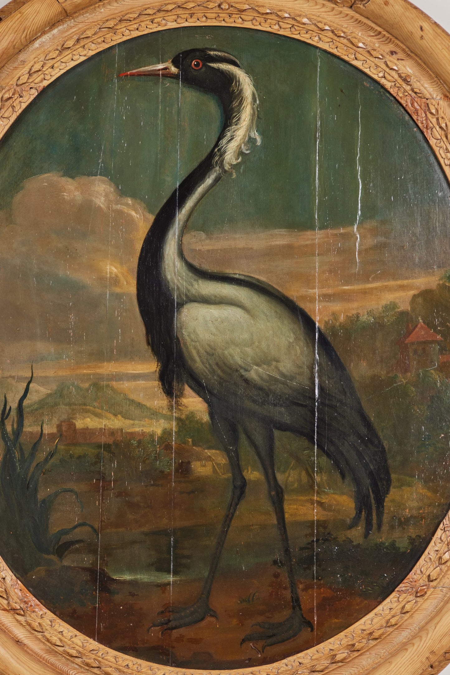 Period Oil Painting of a Crane