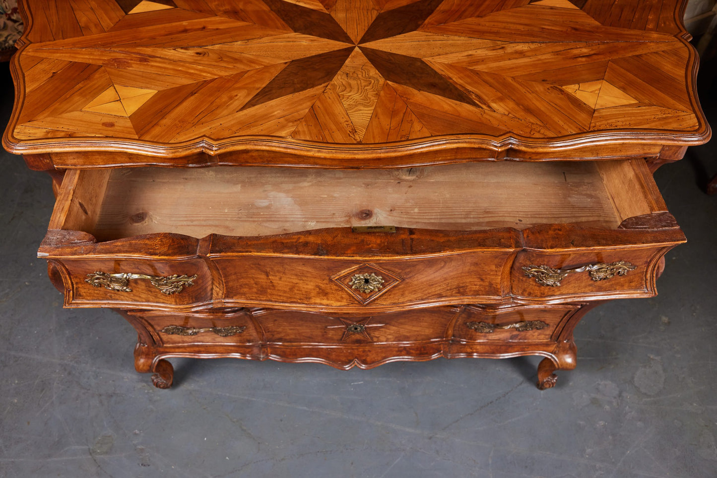 Louis XV Style Walnut and Parquetry Commode