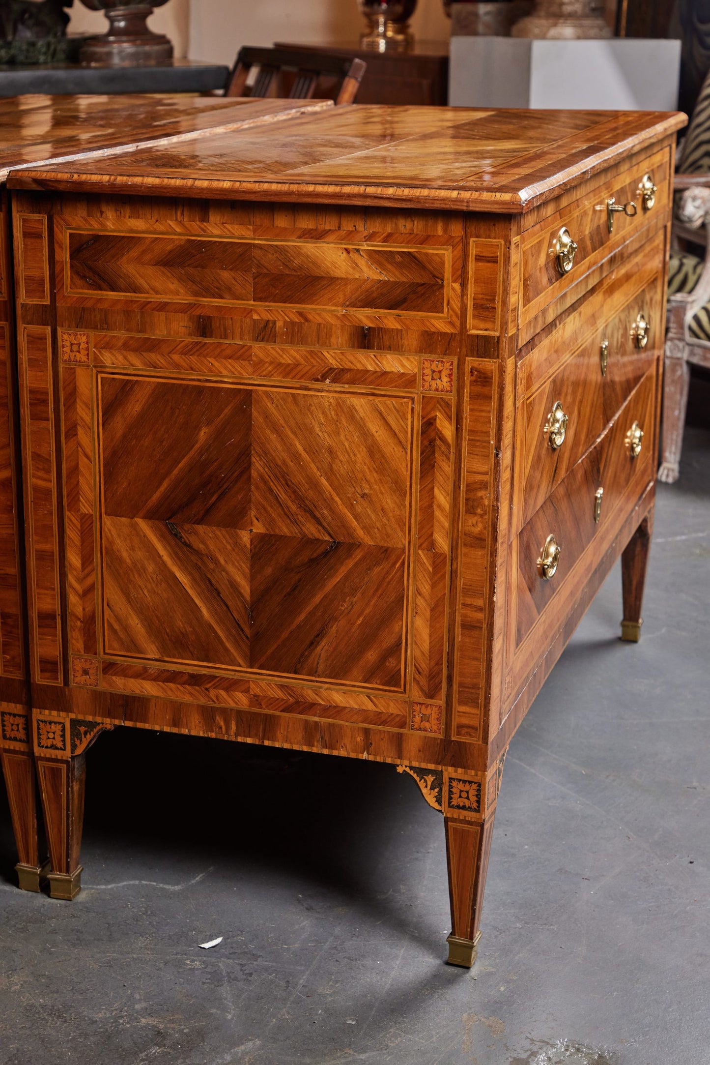 Pair of Walnut and Fruitwood Commodes from Lombardy