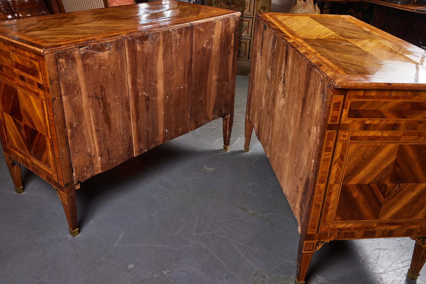 Pair of Walnut and Fruitwood Commodes from Lombardy