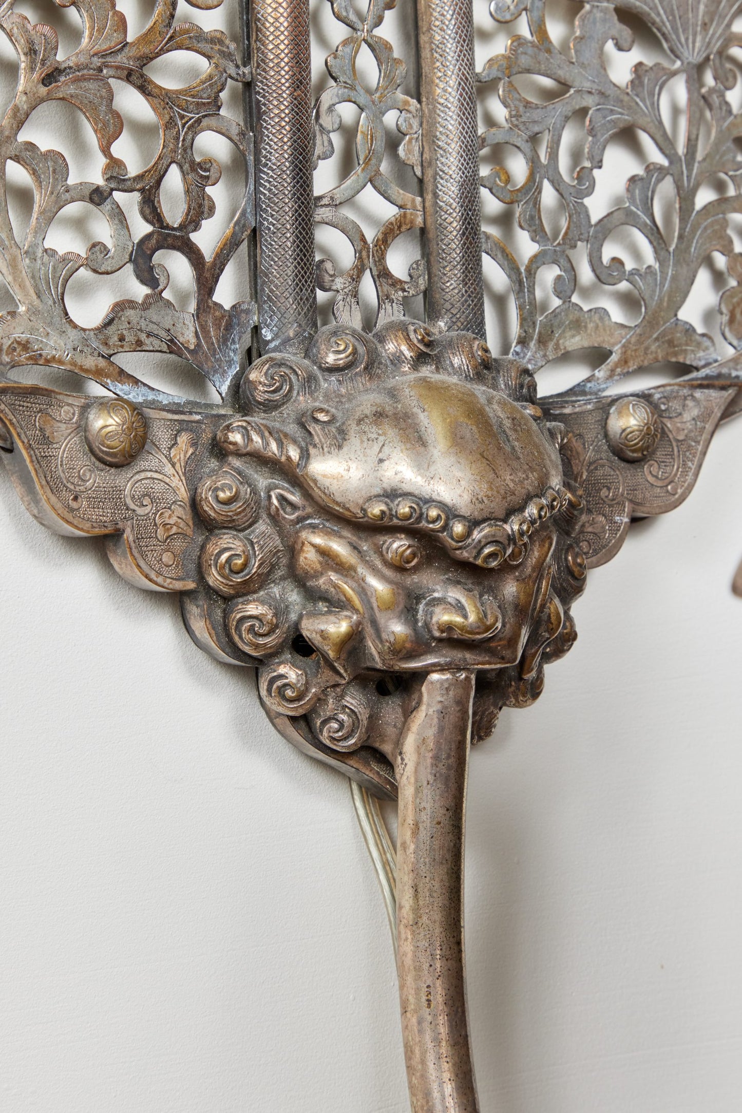 Antique, Silver Plated Chinoiserie Sconces