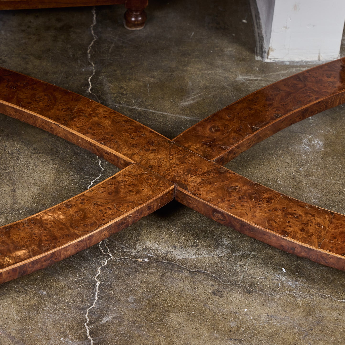 Pair of Italian 19th Century Burled Walnut and Pear-wood Consoles with Marble Tops