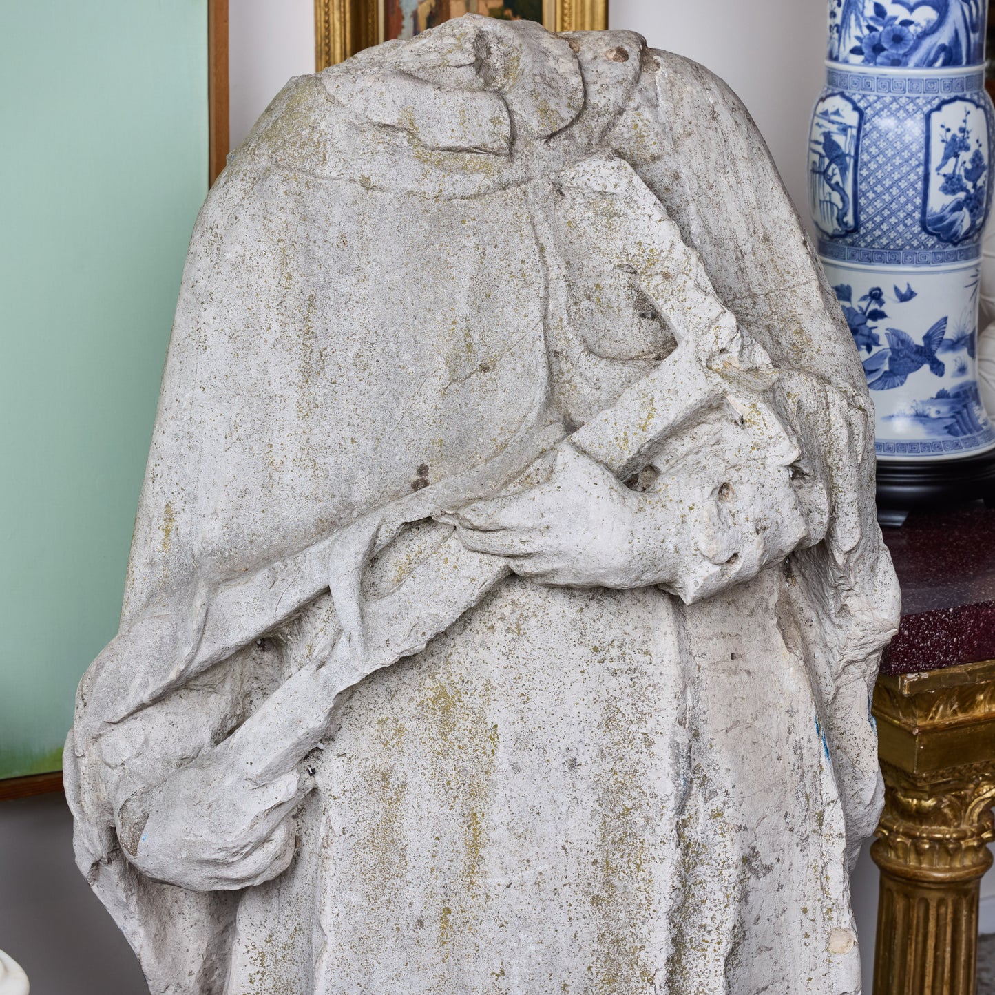 19th Century Italian Vicente Limestone Fragment of a Cardinal