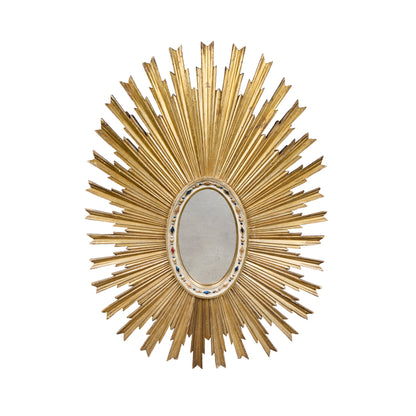 Italian Hand-Carved and Gilded Oval Sunburst Mirror — Circa 1900
