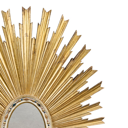 Italian Hand-Carved and Gilded Oval Sunburst Mirror — Circa 1900