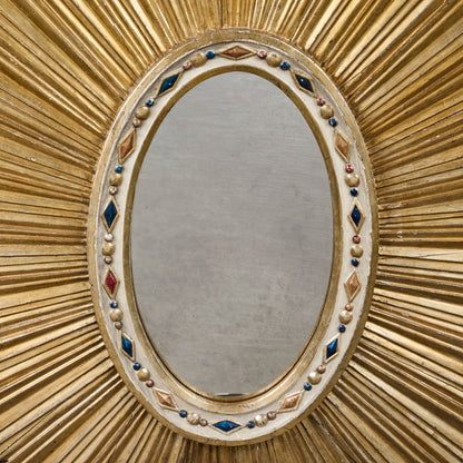 Italian Hand-Carved and Gilded Oval Sunburst Mirror — Circa 1900