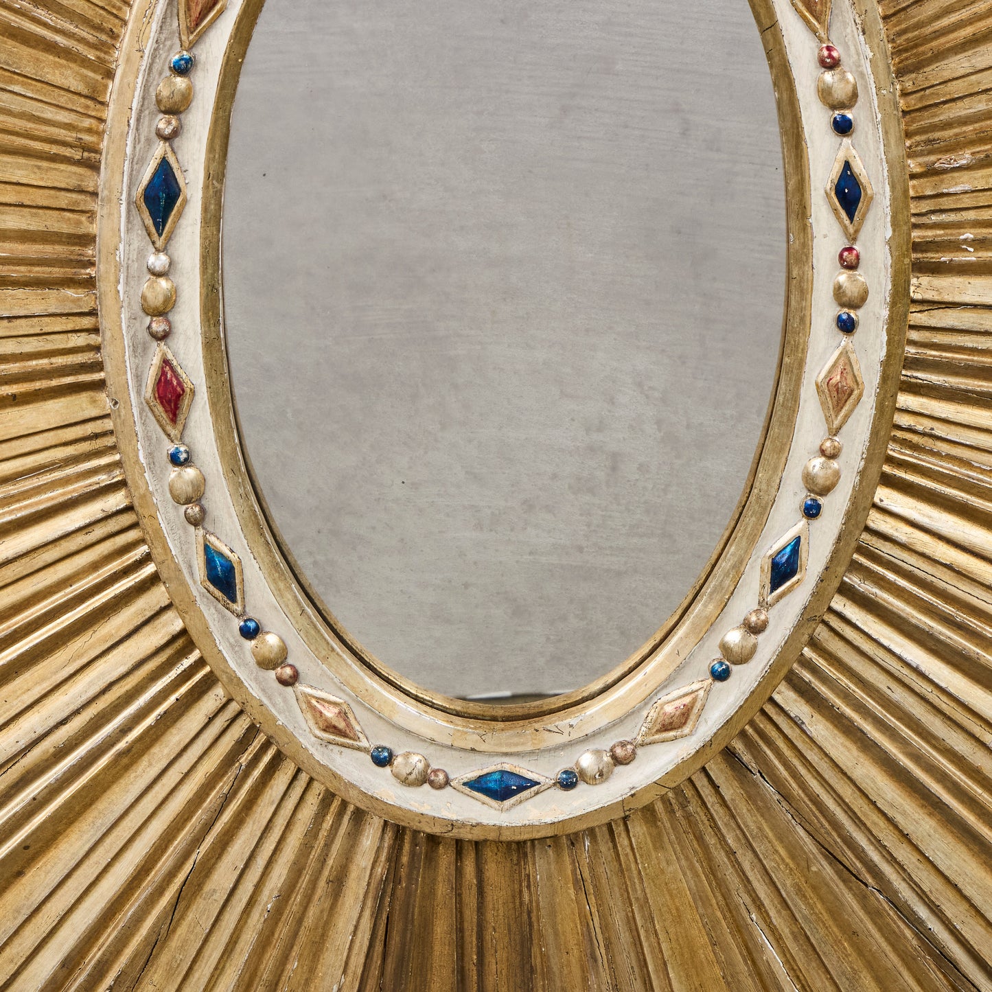 Italian Hand-Carved and Gilded Oval Sunburst Mirror — Circa 1900