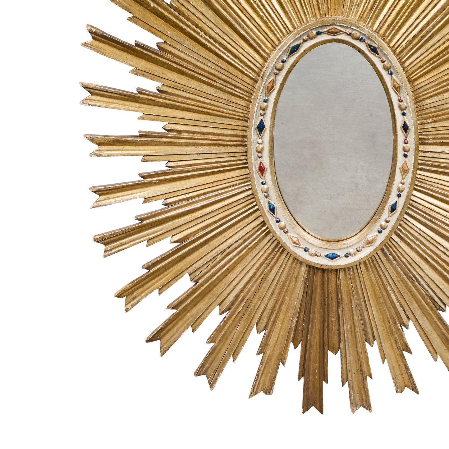 Italian Hand-Carved and Gilded Oval Sunburst Mirror — Circa 1900