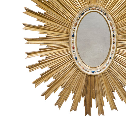 Italian Hand-Carved and Gilded Oval Sunburst Mirror — Circa 1900