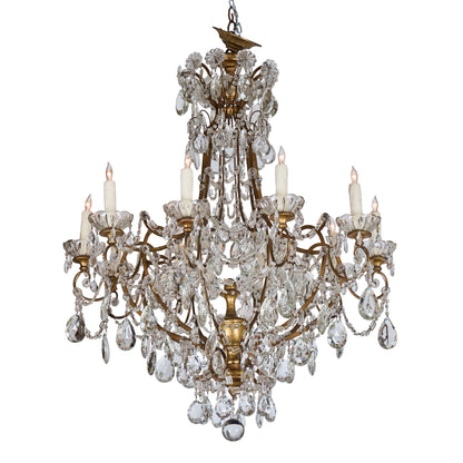 Matched Pair of Mid 20th Century Gilded and Crystal Chandeliers