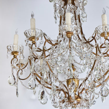 Matched Pair of Mid 20th Century Gilded and Crystal Chandeliers