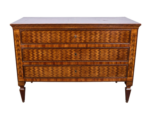 Exceptional Italian Marquetry Three-Drawer Commode — Late 18th Century