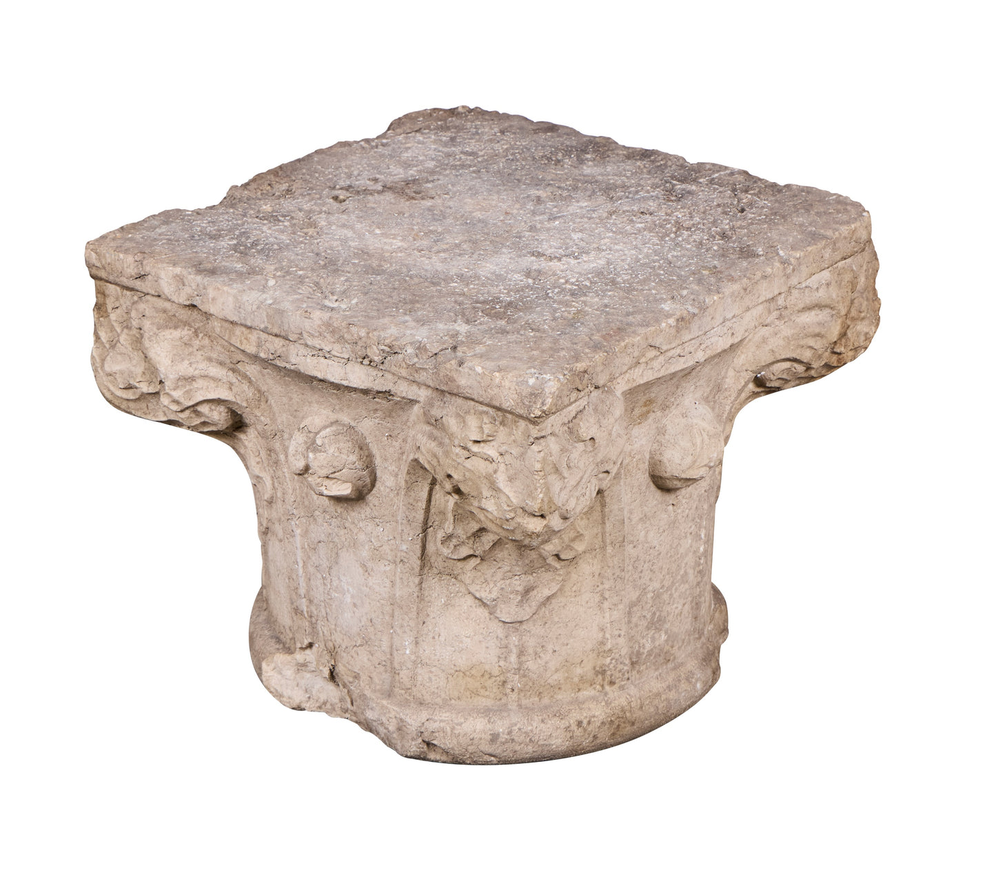 17th Century Italian Hand-Carved Stone Capital Fragment