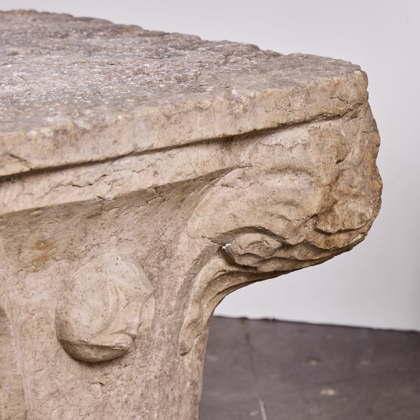 17th Century Italian Hand-Carved Stone Capital Fragment