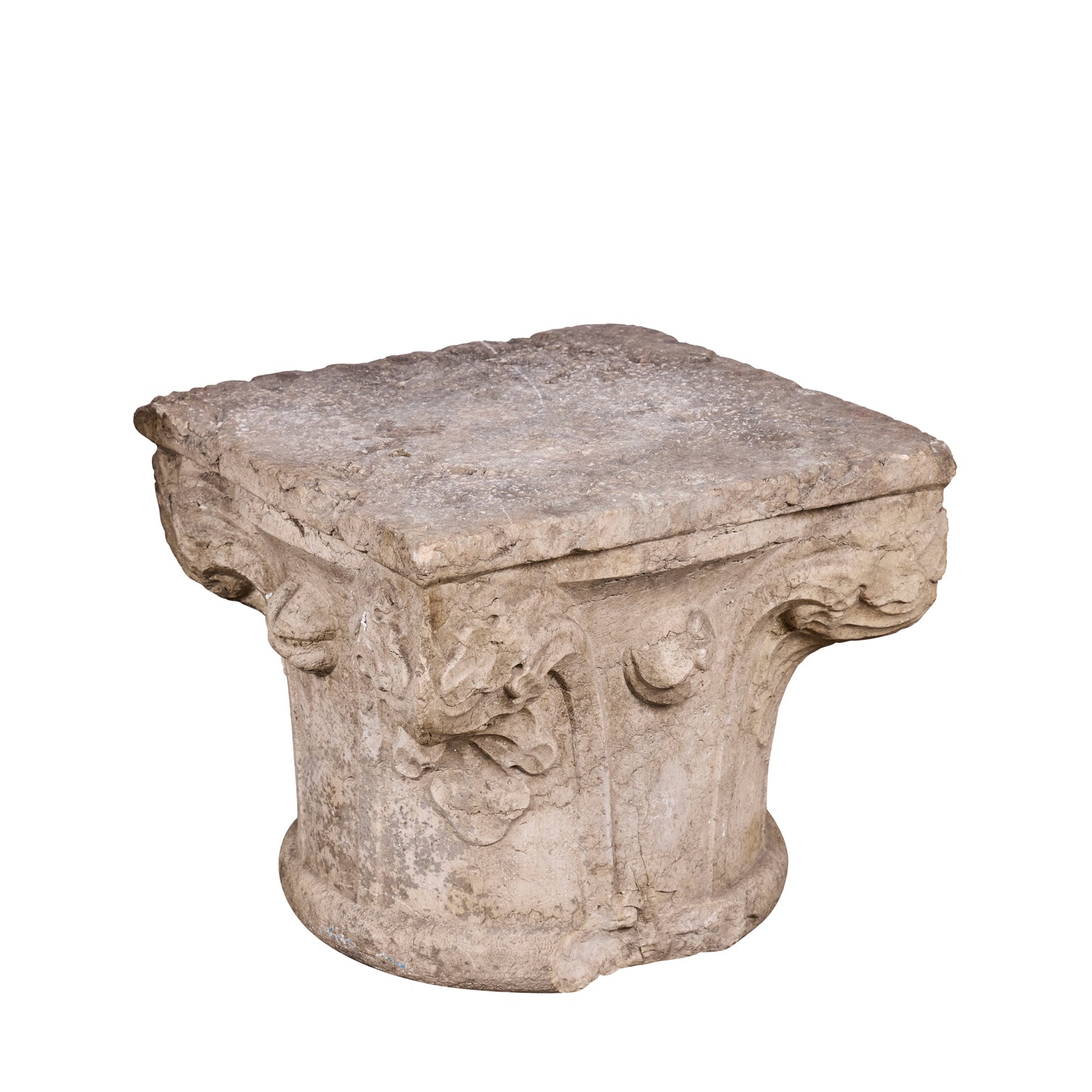 17th Century Italian Hand-Carved Stone Capital Fragment