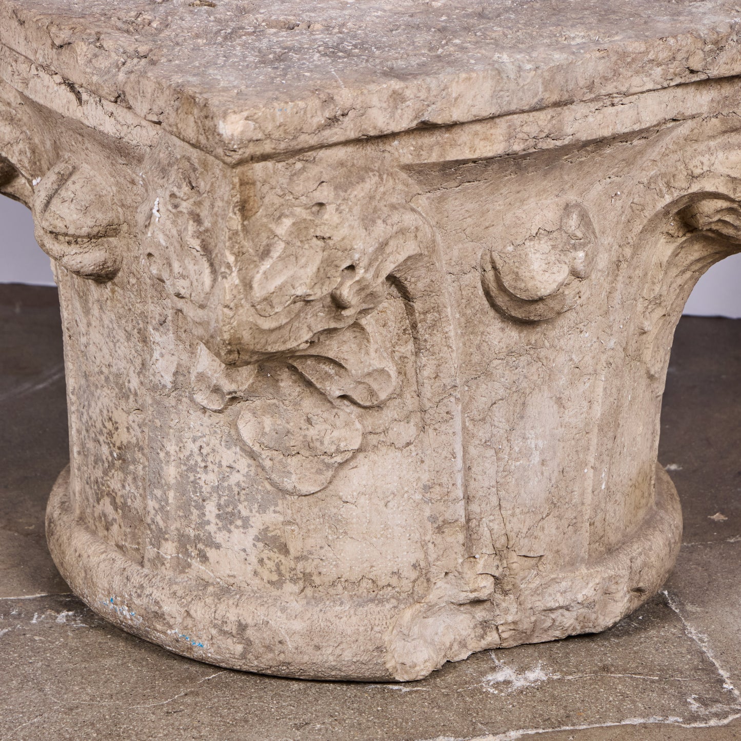 17th Century Italian Hand-Carved Stone Capital Fragment