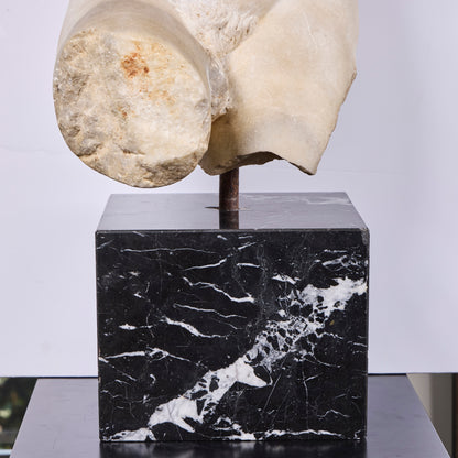 Late 17th Century Hand-Carved Italian Carrara Marble Male Torso — Later Marble Base