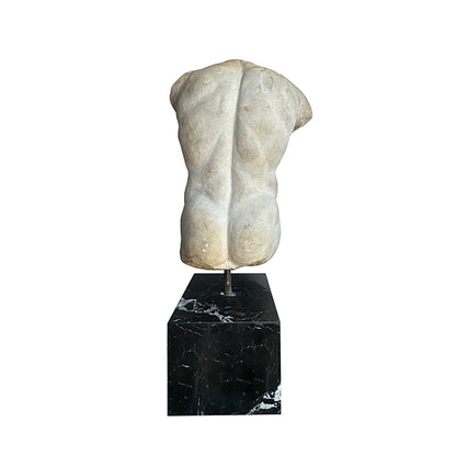 Late 17th Century Hand-Carved Italian Carrara Marble Male Torso — Later Marble Base