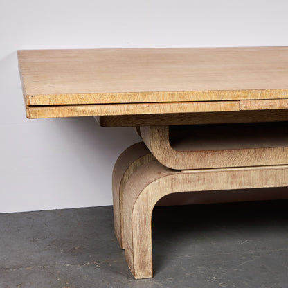 Chic Solid Bleached Oak Extension Dining Table — France, 1940s
