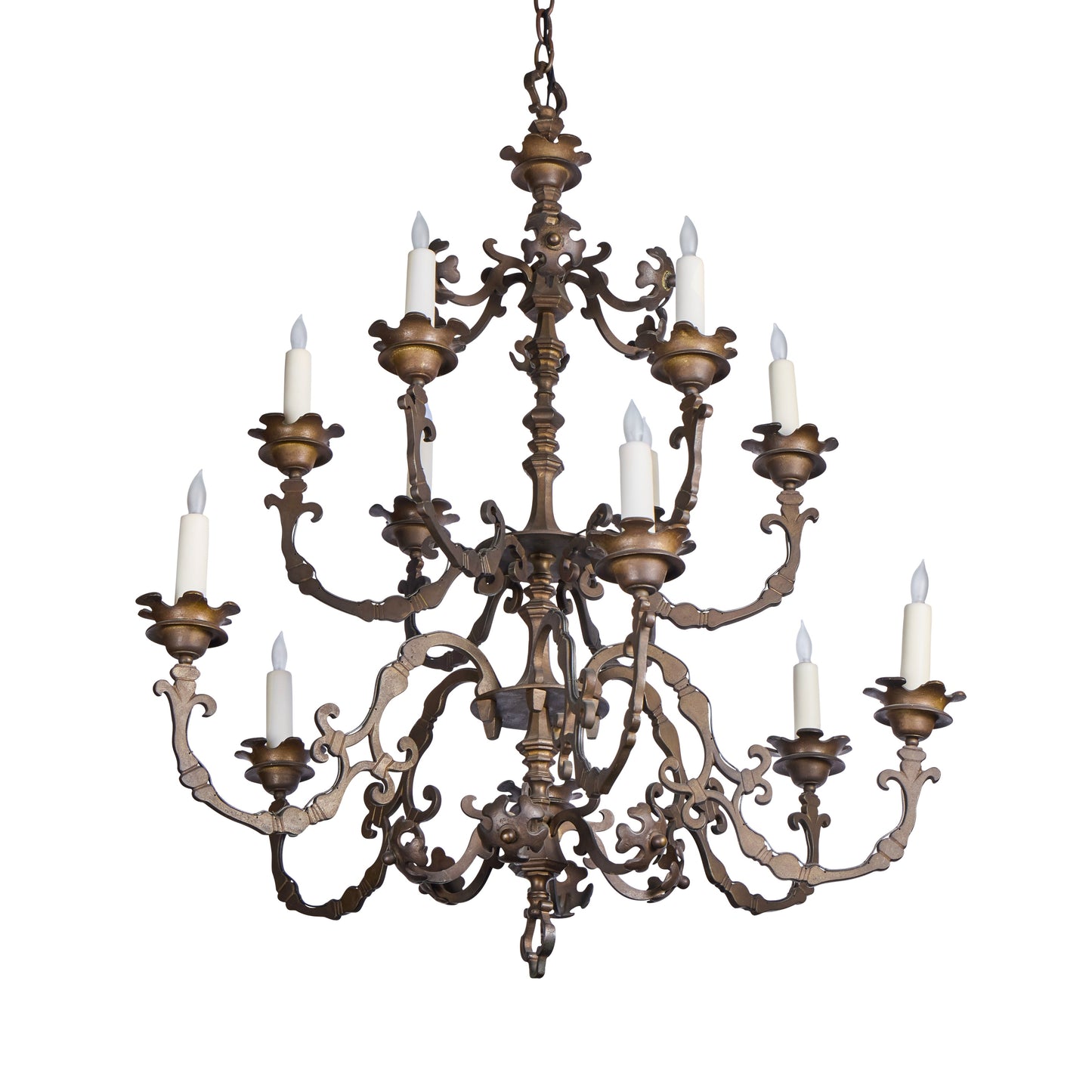 Bronze Chandelier with Floral Forms — 12 Lights, 20th Century