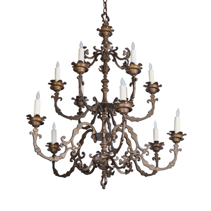 Bronze Chandelier with Floral Forms — 12 Lights, 20th Century