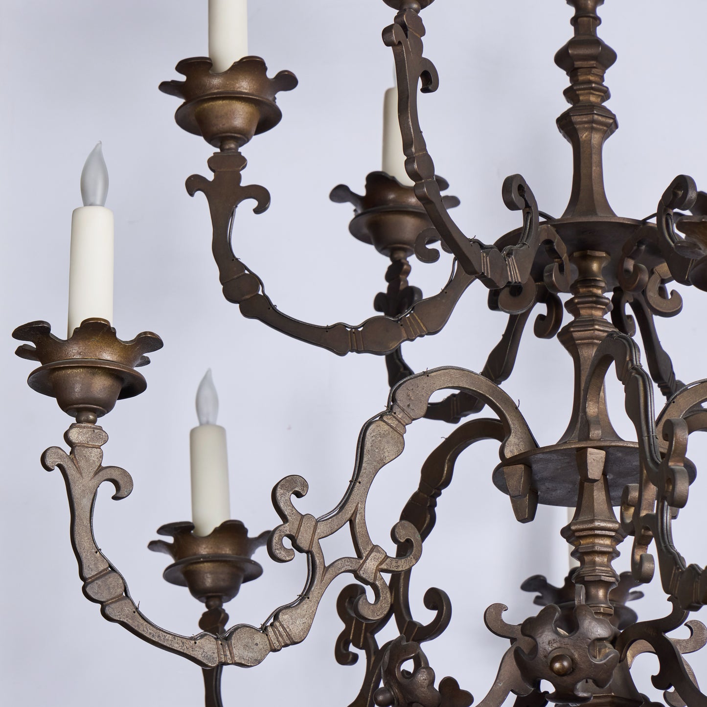 Bronze Chandelier with Floral Forms — 12 Lights, 20th Century