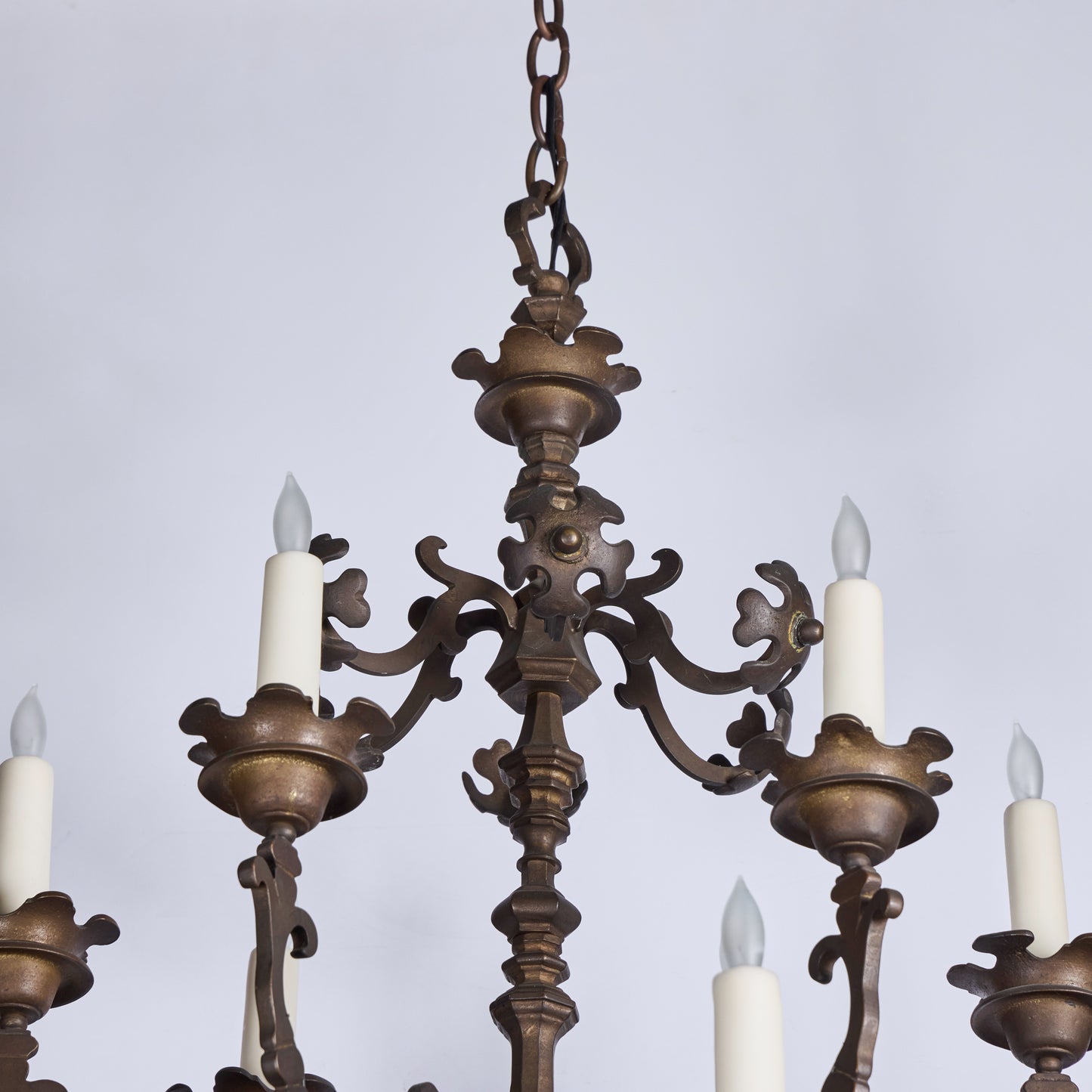 Bronze Chandelier with Floral Forms — 12 Lights, 20th Century